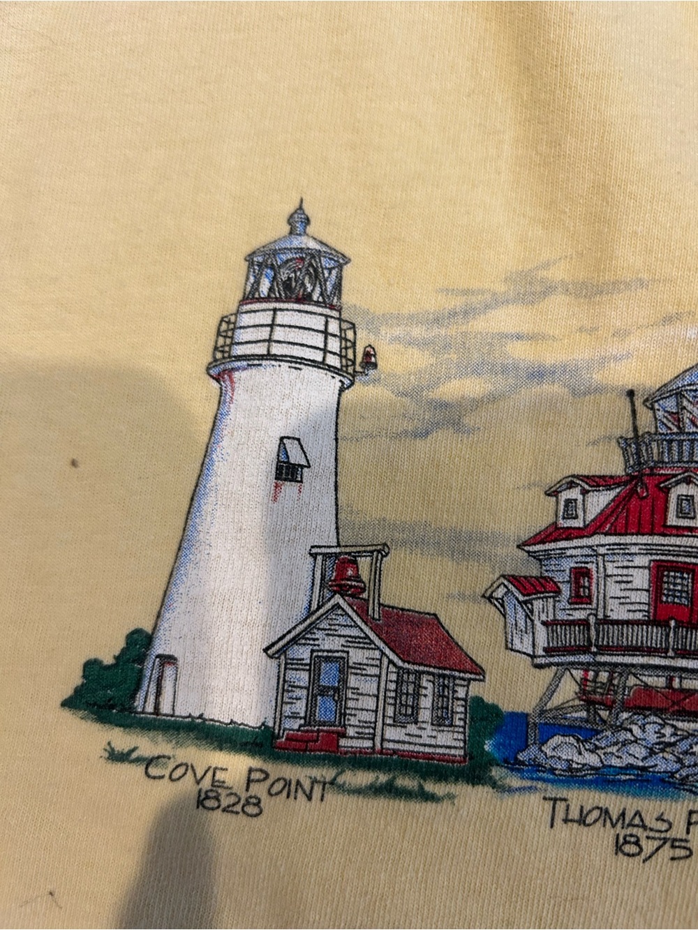 Chesapeake Bay Lighthouses T-Shirt Mens XL Yellow 100% Cotton Graphic Tee - Picture 5 of 11